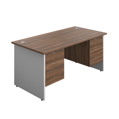 Panel Plus Rectangular Desk + 2 & 3 Drawer Fixed Pedestal Bundle (FSC) 1600X800 Dark Walnut/White