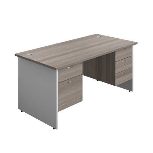 Panel Plus Rectangular Desk + 2 & 3 Drawer Fixed Pedestal Bundle (FSC) 1600X800 Grey Oak/White