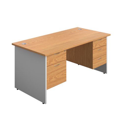 Panel Plus Rectangular Desk + 2 & 3 Drawer Fixed Pedestal Bundle (FSC) 1600X800 Nova Oak/White