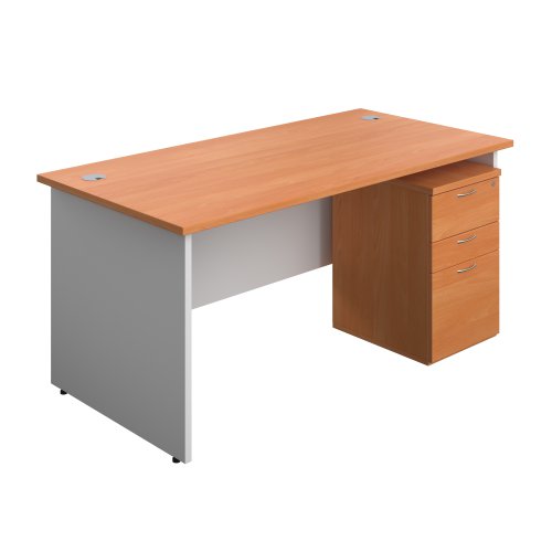 Panel Plus Rectangular Desk + 3 Drawer High Mobile Pedestal Bundle (FSC) 1600X800 Beech/White