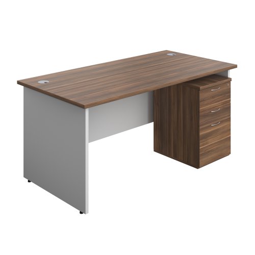 Panel Plus Rectangular Desk + 3 Drawer High Mobile Pedestal Bundle (FSC) 1600X800 Dark Walnut/White