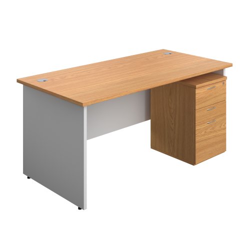 Panel Plus Rectangular Desk + 3 Drawer High Mobile Pedestal Bundle (FSC) 1600X800 Nova Oak/White
