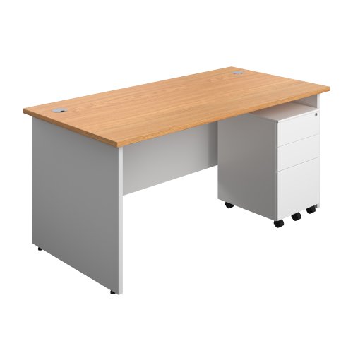 Panel Plus Rectangular Desk + 3 Drawer Steel Pedestal Bundle (FSC) 1600X800 Nova Oak/White