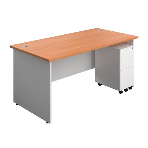 Panel Plus Rectangular Desk + 3 Drawer Slimline Steel Pedestal Bundle (FSC) 1600X800 Beech/White