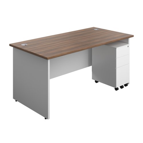 Panel Plus Rectangular Desk + 3 Drawer Slimline Steel Pedestal Bundle (FSC) 1600X800 Dark Walnut/White