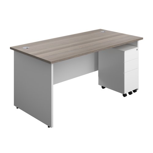 Panel Plus Rectangular Desk + 3 Drawer Slimline Steel Pedestal Bundle (FSC) 1600X800 Grey Oak/White