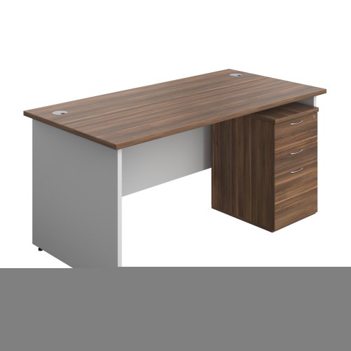 Panel Plus Rectangular Desk + 3 Drawer Under Desk Pedestal Bundle (FSC) 1600X800 Dark Walnut/White