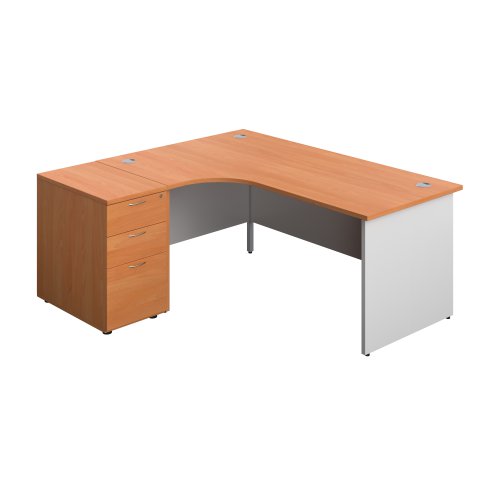 Panel Plus Left Radial Desk + Matching 3 Drawer Desk High Pedestal Bundle (FSC) 600 Pedestal 1800X1200 Beech/White