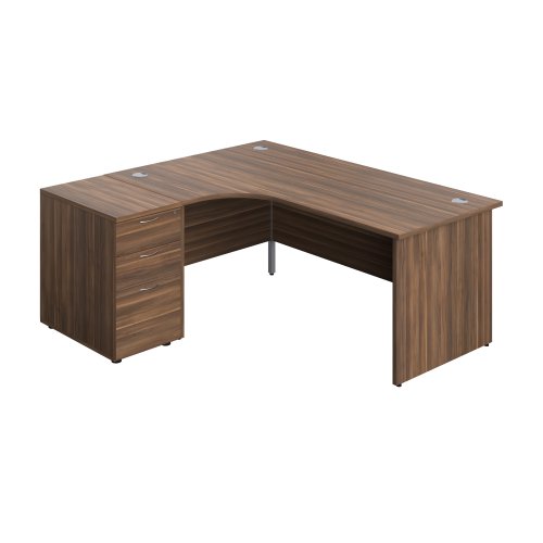 Panel Left Hand Radial Desk + 3 Drawer Desk High Pedestal Bundle 600 Deep Pedestal 1800X1200 Dark Walnut/Dark Walnut