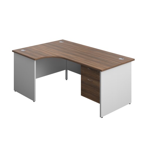 Panel Plus Left Radial Desk + 2 Drawer Fixed Pedestal Bundle (FSC) 1800X1200 Dark Walnut/White