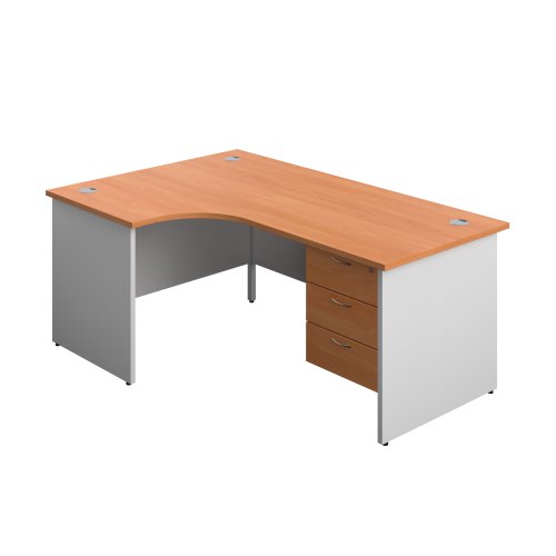 Panel Plus Left Radial Desk + 3 Drawer Fixed Pedestal Bundle (FSC) 1800X1200 Beech/White