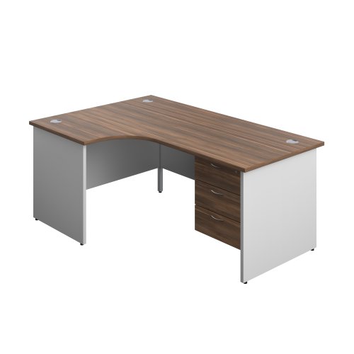 Panel Plus Left Radial Desk + 3 Drawer Fixed Pedestal Bundle (FSC) 1800X1200 Dark Walnut/White
