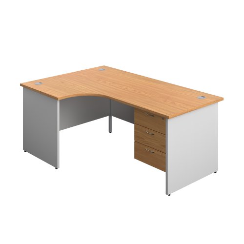Panel Plus Left Radial Desk + 3 Drawer Fixed Pedestal Bundle (FSC) 1800X1200 Nova Oak/White