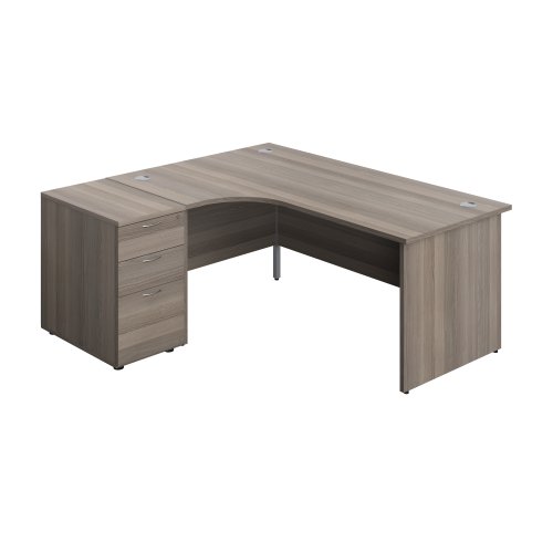 Panel Left Hand Radial Desk + 3 Drawer Desk High Pedestal Bundle 600 Deep Pedestal 1800X1200 Grey Oak/Grey Oak