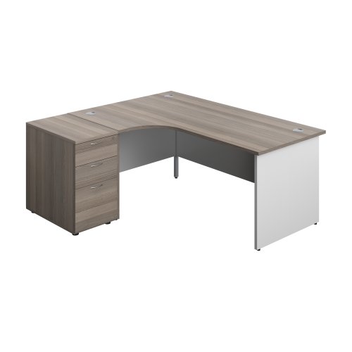 Panel Plus Left Radial Desk + Matching 3 Drawer Desk High Pedestal Bundle (FSC) 600 Pedestal 1800X1200 Grey Oak/White