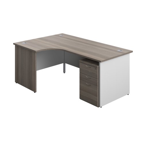 Panel Plus Left Radial Desk + 3 Drawer High Mobile Pedestal Bundle (FSC) 1800X1200 Grey Oak/White