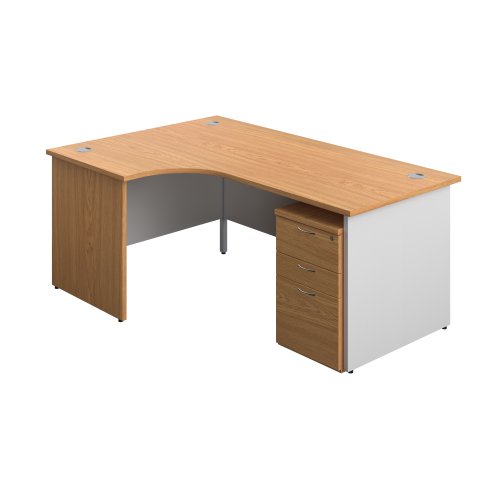 Panel Plus Left Radial Desk + 3 Drawer High Mobile Pedestal Bundle (FSC) 1800X1200 Nova Oak/White