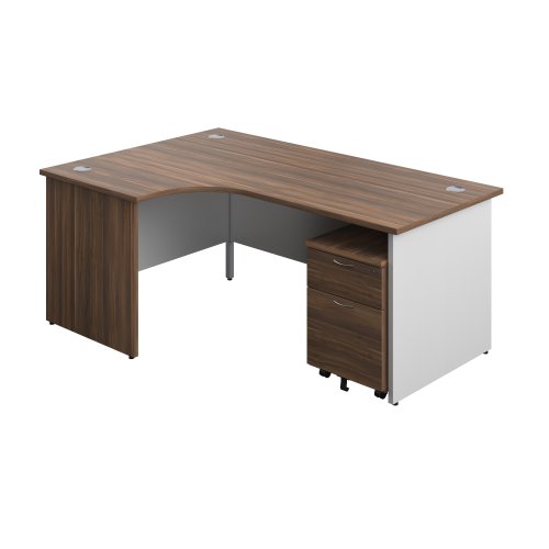 Panel Plus Left Radial Desk + 2 Drawer Mobile Pedestal Bundle (FSC) 1800X1200 Dark Walnut/White