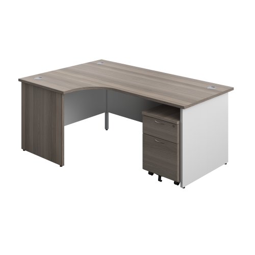 Panel Plus Left Radial Desk + 2 Drawer Mobile Pedestal Bundle (FSC) 1800X1200 Grey Oak/White