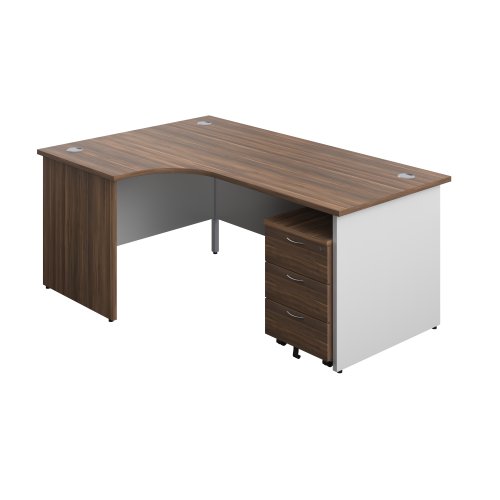 Panel Plus Left Radial Desk + 3 Drawer Mobile Pedestal Bundle (FSC) 1800X1200 Dark Walnut/White