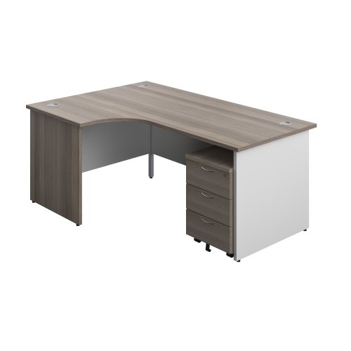 Panel Plus Left Radial Desk + 3 Drawer Mobile Pedestal Bundle (FSC) 1800X1200 Grey Oak/White