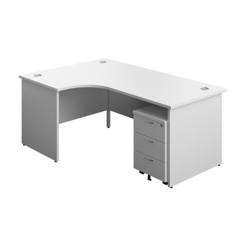 Panel Left Hand Radial Desk + 3 Drawer Mobile Pedestal Bundle (FSC) 1800X1200 White/White