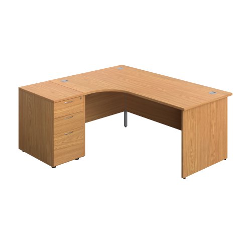 Panel Left Hand Radial Desk + 3 Drawer Desk High Pedestal Bundle 600 Deep Pedestal 1800X1200 Nova Oak/Nova Oak