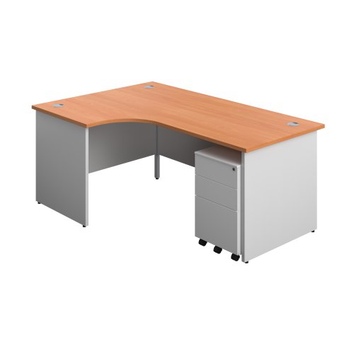 Panel Plus Left Radial Desk + 3 Drawer Steel Mobile Pedestal Bundle (FSC) 1800X1200 Beech/White