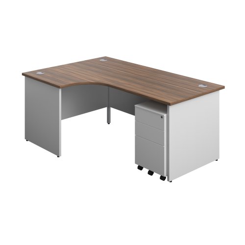 Panel Plus Left Radial Desk + 3 Drawer Steel Mobile Pedestal Bundle (FSC) 1800X1200 Dark Walnut/White