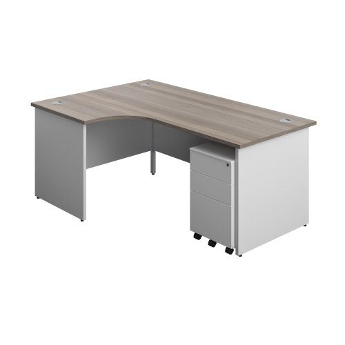 Panel Plus Left Radial Desk + 3 Drawer Steel Mobile Pedestal Bundle (FSC) 1800X1200 Grey Oak/White