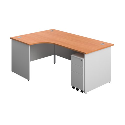 Panel Plus Left Radial Desk + 3 Drawer White Slimline Steel Mobile Pedestal Bundle (FSC) 1800X1200 Beech/White