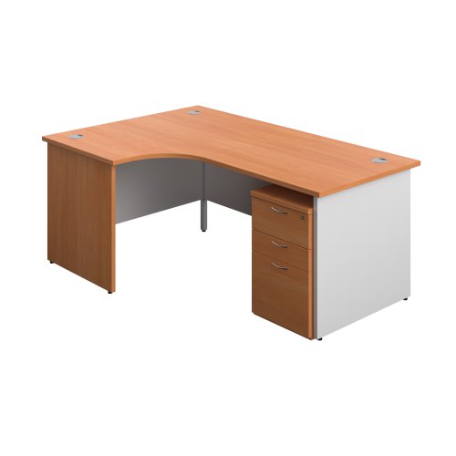 Panel Plus Left Radial Desk + 3 Drawer Under Desk Pedestal Bundle (FSC) 1800X1200 Beech/White