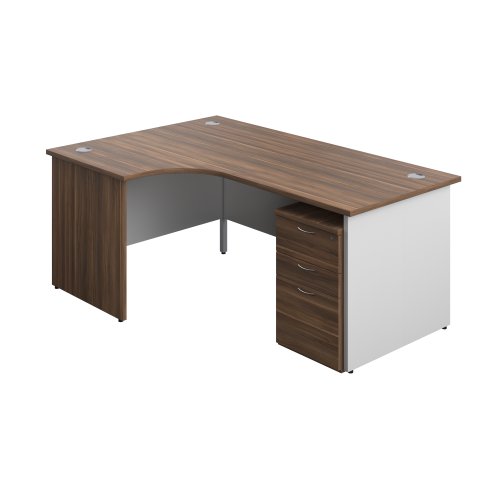 Panel Plus Left Radial Desk + 3 Drawer Under Desk Pedestal Bundle (FSC) 1800X1200 Dark Walnut/White