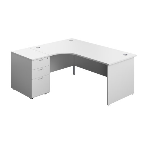 Panel Left Hand Radial Desk + 3 Drawer Desk High Pedestal Bundle 600 Deep Pedestal 1800X1200 White/White