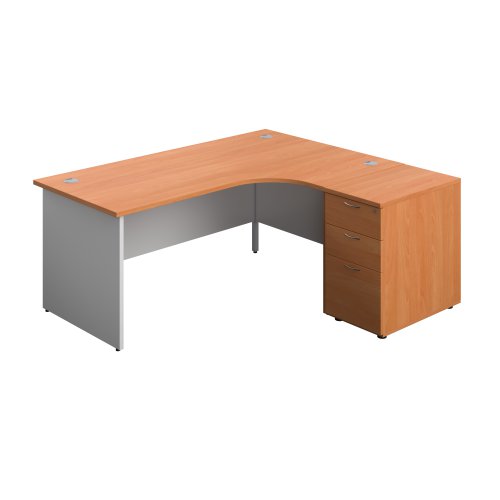Panel Plus Right Radial Desk + Matching 3 Drawer Desk High Pedestal Bundle (FSC) 600 Pedestal 1800X1200 Beech/White