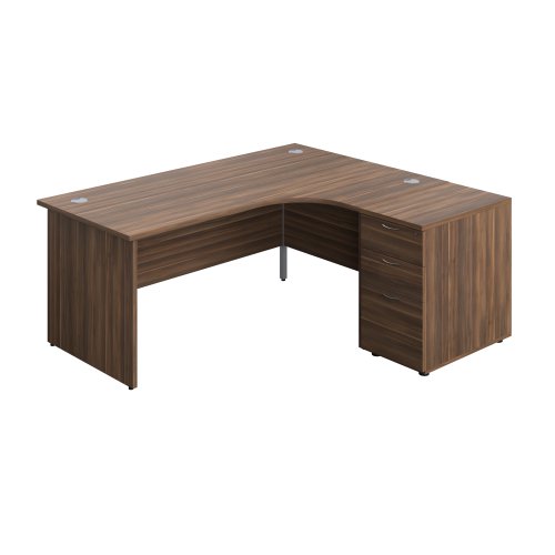 Panel Right Hand Radial Desk + 3 Drawer Desk High Pedestal Bundle 600 Deep Pedestal 1800X1200 Dark Walnut/Dark Walnut