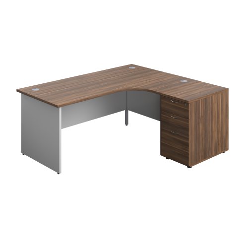 Panel Plus Right Radial Desk + Matching 3 Drawer Desk High Pedestal Bundle (FSC) 600 Pedestal 1800X1200 Dark Walnut/White