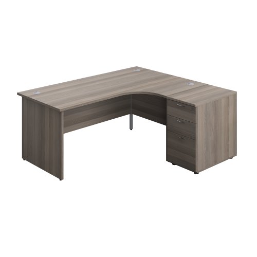 Panel Right Hand Radial Desk + 3 Drawer Desk High Pedestal Bundle 600 Deep Pedestal 1800X1200 Grey Oak/Grey Oak
