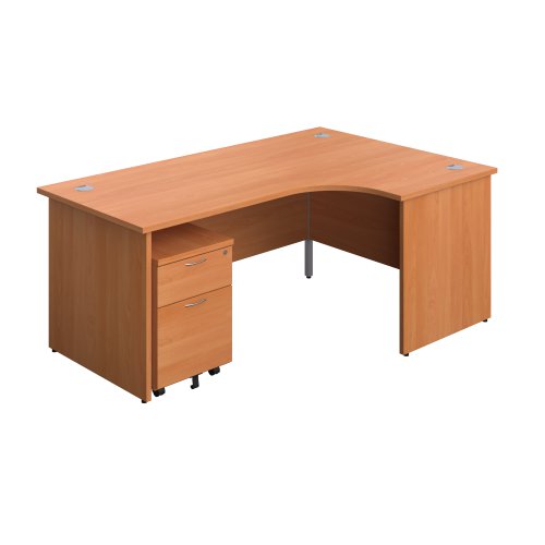 Panel Right Hand Radial Desk + 2 Drawer Mobile Pedestal Bundle 1800X1200 Beech/Beech