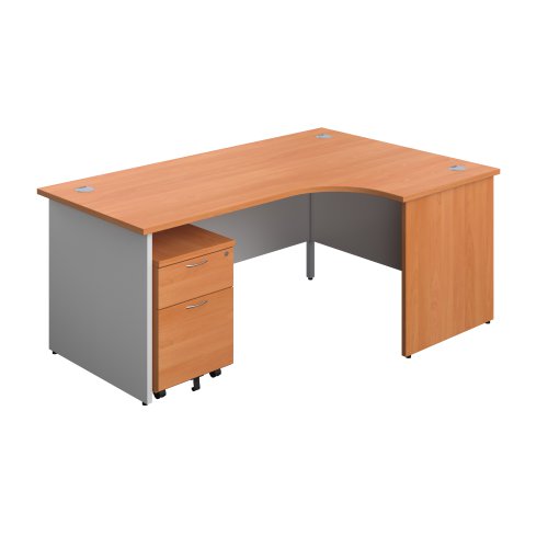 Panel Plus Right Radial Desk + 2 Drawer Mobile Pedestal Bundle (FSC) 1800X1200 Beech/White