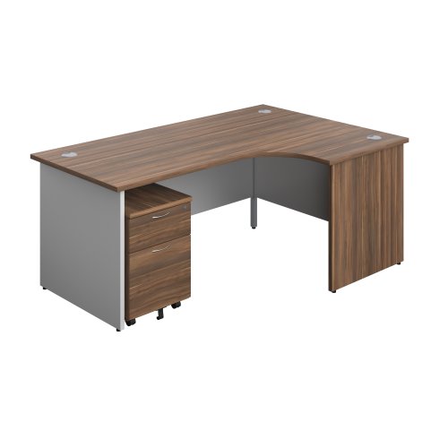 Panel Plus Right Radial Desk + 2 Drawer Mobile Pedestal Bundle (FSC) 1800X1200 Dark Walnut/White