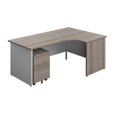 Panel Plus Right Radial Desk + 2 Drawer Mobile Pedestal Bundle (FSC) 1800X1200 Grey Oak/White