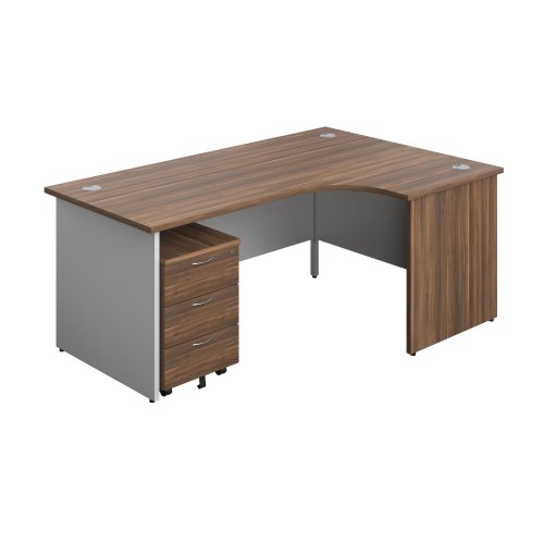 Panel Plus Right Radial Desk + 3 Drawer Mobile Pedestal Bundle (FSC) 1800X1200 Dark Walnut/White
