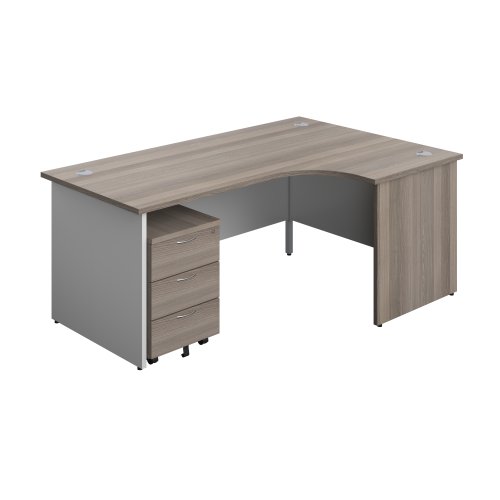 Panel Plus Right Radial Desk + 3 Drawer Mobile Pedestal Bundle (FSC) 1800X1200 Grey Oak/White