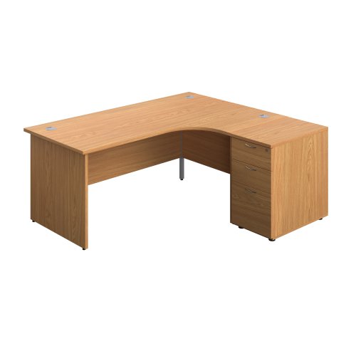 Panel Right Hand Radial Desk + 3 Drawer Desk High Pedestal Bundle 600 Deep Pedestal 1800X1200 Nova Oak/Nova Oak