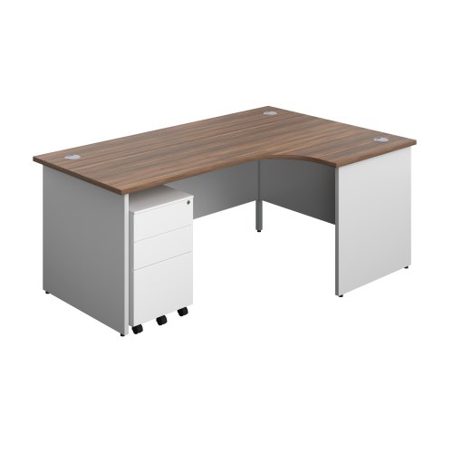 Panel Plus Right Radial Desk + 3 Drawer Steel Mobile Pedestal Bundle (FSC) 1800X1200 Dark Walnut/White