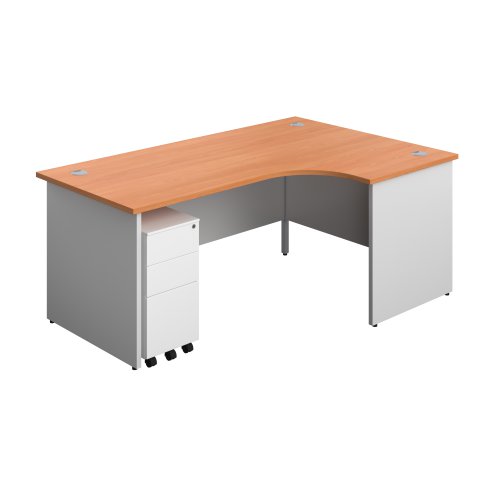 Panel Plus Right Radial Desk + 3 Drawer White Slimline Steel Mobile Pedestal Bundle (FSC) 1800X1200 Beech/White
