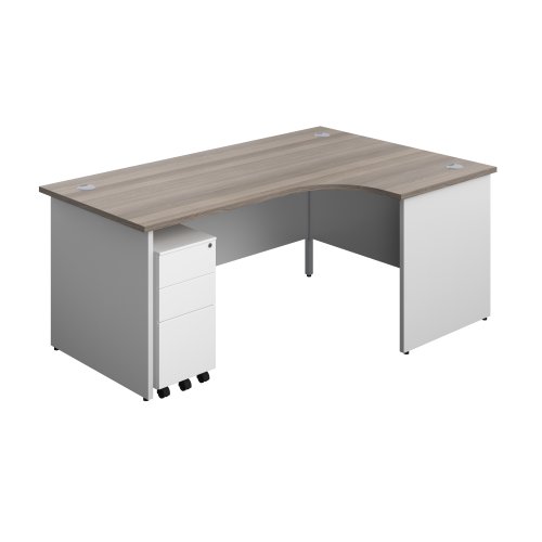 Panel Plus Right Radial Desk + 3 Drawer White Slimline Steel Mobile Pedestal Bundle (FSC) 1800X1200 Grey Oak/White