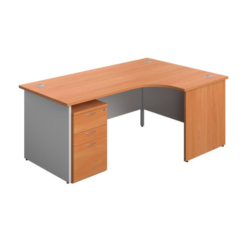 Panel Plus Right Radial Desk + 3 Drawer Under Desk Pedestal Bundle (FSC) 1800X1200 Beech/White