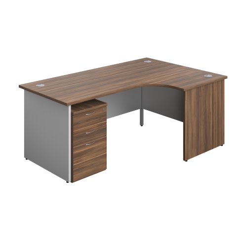 Panel Plus Right Radial Desk + 3 Drawer Under Desk Pedestal Bundle (FSC) 1800X1200 Dark Walnut/White